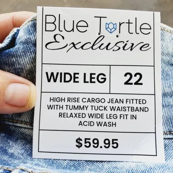 NWT Urban Outfitters BDG Denim Blue Turtle Exclusive Blue Cargo Wide Leg Jeans - Picture 9 of 11